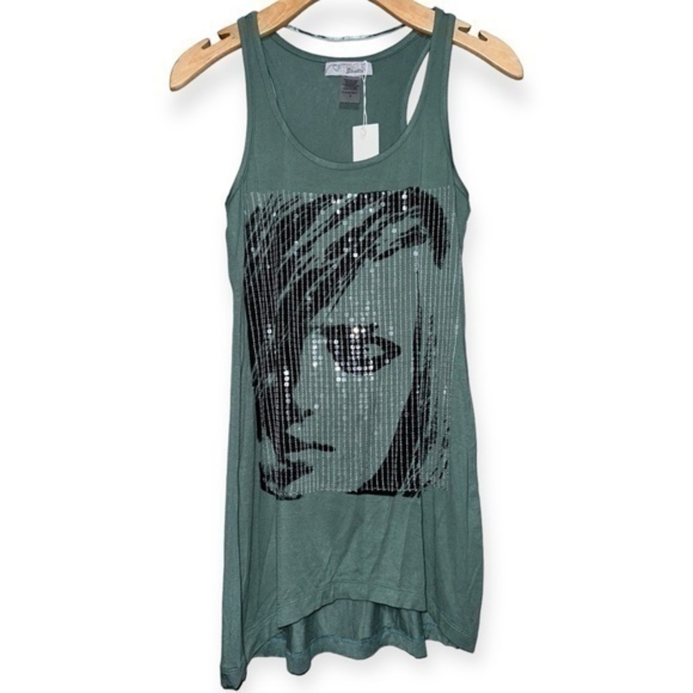 Catwalk Studio Women’s Size S Army Green Sequin Face Cotton Sleeveless Tank Top